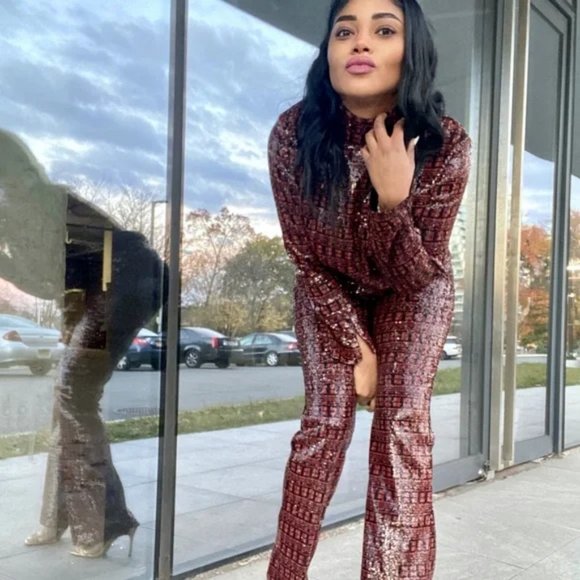 ZARA SEQUIN TOP & PANT SET - Size XS & S . Color - Red, Orange, Brown - Picture 6 of 16